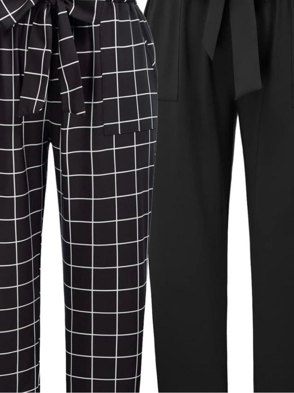 Plus Size Elastic Waist Self-Tie Belted Pencil Pants Ankle Length - 2 pairs
